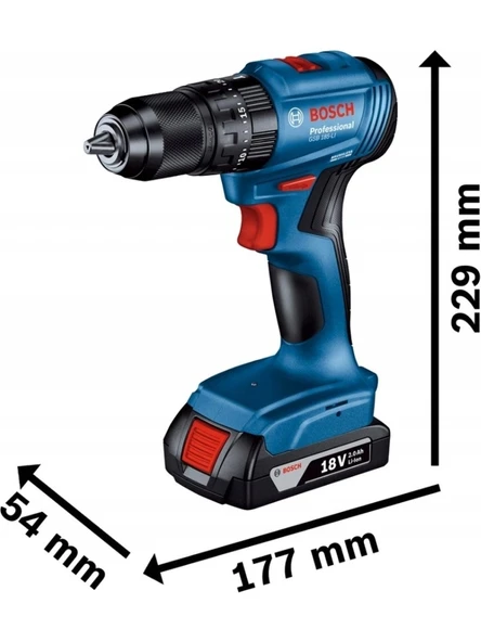 Bosch Professional GSB 185-Li 2.0 Ah Tek Akülü Kömürsüz Motor Darbeli Matkap + 23 Parça Aksesuar Set - 06019K3102 - 5