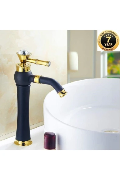 Banyo Çanak Lavabo Bataryası Siyah Gold Renk Taşlı Model 7 Yıl Garantili Ithal