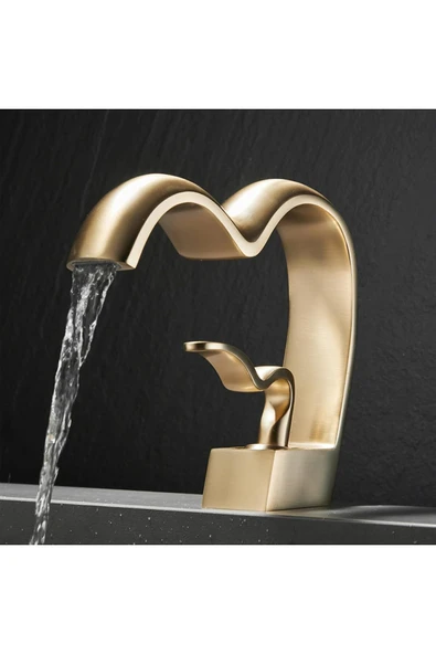 Banyo Lavabo Bataryası Mat Gold Renk Şelale Kalp Yeni Tasarım 7 Yıl Garantili İthal - 4