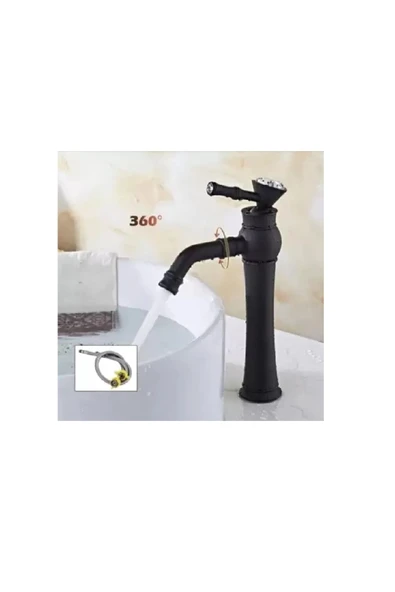 Banyo Çanak Lavabo Bataryası Siyah Renk Taşlı Model 7 Yıl Garantili Ithal - 3