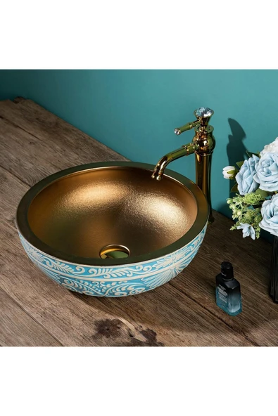 Banyo Çanak Lavabo Bataryası Gold Renk Taşlı Model 7 Yıl Garantili Ithal - Resim 3