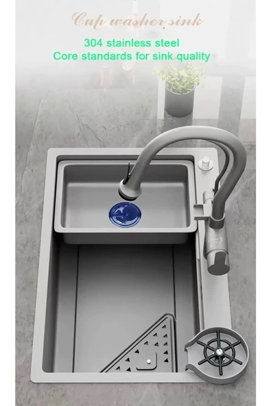 Akıllı Eviye Seti Dokunmatik Smart Gri Renk Su Arıtma Çıkışlı Şelaleli Ithal 7 Yıl Garanti 75x46cm - 5