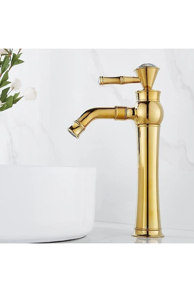 Banyo Çanak Lavabo Bataryası Gold Renk Taşlı Model 7 Yıl Garantili Ithal - Resim 2