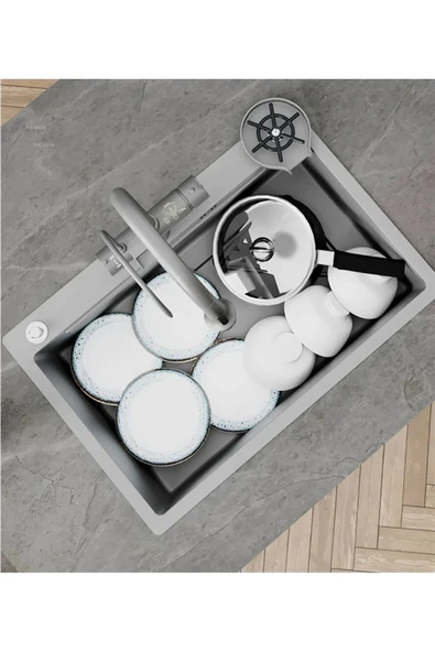 Akıllı Eviye Seti Dokunmatik Smart Gri Renk Su Arıtma Çıkışlı Şelaleli Ithal 7 Yıl Garanti 75x46cm - 6