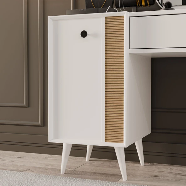 2242 LOVE AYNALI(AHŞAP AYAKLI)MDF PROFİL ÇERÇEVELİ ÇEKMECELİ KAPAKLI 120CM MAKYAJ MASASI BEYAZ-YUNUS - 5