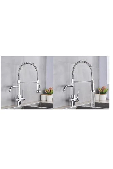 Mutfak Evye Bataryası Dual Flow Su Arıtma Çıkışlı Spiralli Ve Fiskiyeli 7 Yıl Garanti Ithal KROM - Resim 6