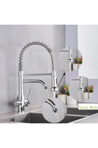 Mutfak Evye Bataryası Dual Flow Su Arıtma Çıkışlı Spiralli Ve Fiskiyeli 7 Yıl Garanti Ithal KROM - Resim 5