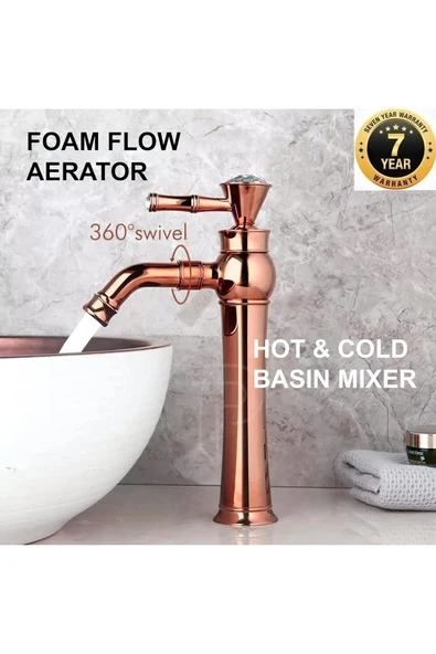 Banyo Çanak Lavabo Bataryası Rose Renk Taşlı Model 7 Yıl Garantili Ithal