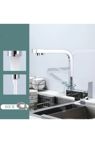 Mutfak Pencere Önü Katlanır Evye Bataryası Su Arıtma Çıkışlı Yeni Krom Renk 7 Yıl Garantili ithal - Resim 3