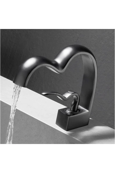 Banyo Lavabo Bataryası Antrasit Renk Şelale Kalp Yeni Tasarım 7 Yıl Garantili İthal - 5