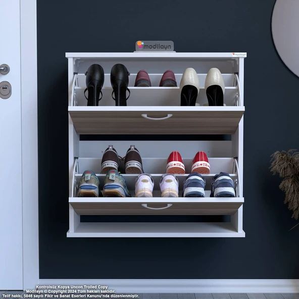 Modilayn UMAY Asma Antre 72 x 78 x 25,5 cm’lik 2 Düşer Kapak 4 Göz Bölmeli Ayakkabılık - 4