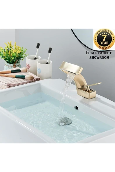 Banyo Lavabo Bataryası Mat Gold Renk Şelale Yeni Tasarım 7 Yıl Garantili İthal