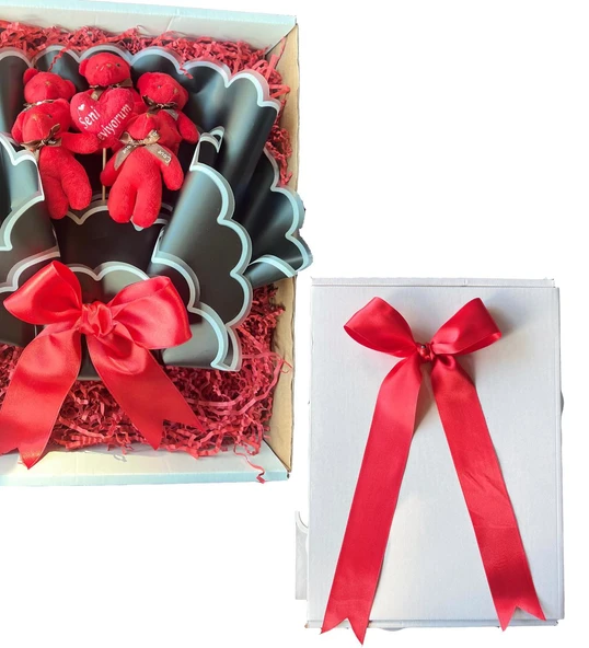 Premium Yumoş Kırmızı Peluş Ayıcık Buketi, Sevgiliye, Doğum Gününe Hediye - 2