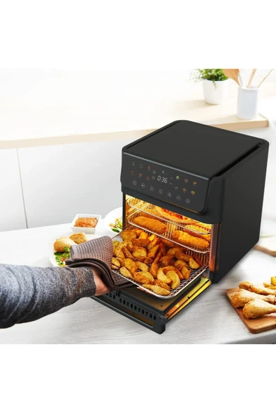 KUMTEL XXL 12 Litre Fastfryer (Yağsız Fritöz Airfryer )  Çok Fonksiyonlu Siyah 1800 Watt  HAF-10 - 5