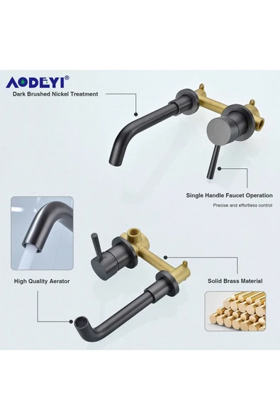 Banyo Ankastre Lavabo Bataryası Antrasit Renk Yeni Model Sıva Altı Dahil 7 Yıl Garanti İthal - 4