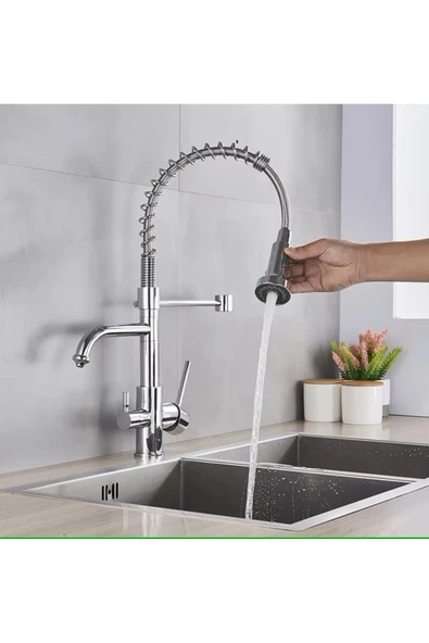 Mutfak Evye Bataryası Dual Flow Su Arıtma Çıkışlı Spiralli Ve Fiskiyeli 7 Yıl Garanti Ithal KROM - Resim 2