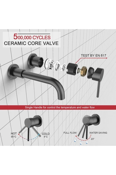 Banyo Ankastre Lavabo Bataryası Antrasit Renk Yeni Model Sıva Altı Dahil 7 Yıl Garanti İthal - 8
