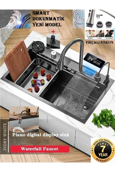Dijital Eviye Seti Dokunmatik Smart Teknolojik Antrasit Çelik 9 Fonksiyon Full Set Ithal 75x46cm