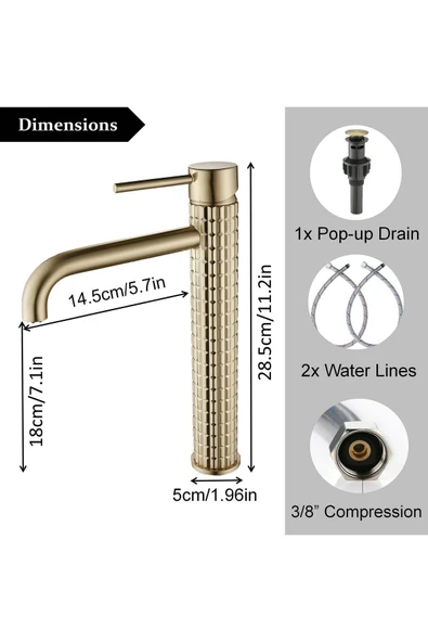 Banyo Çanak Lavabo Bataryası Mat Gold Renk Yeni Model 7 Yıl Garantili Ithal - 4