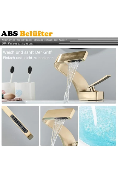 Banyo Lavabo Bataryası Mat Gold Renk Şelale Yeni Tasarım 7 Yıl Garantili İthal - 3