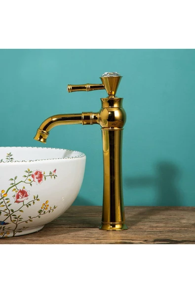 Banyo Çanak Lavabo Bataryası Gold Renk Taşlı Model 7 Yıl Garantili Ithal - Resim 4