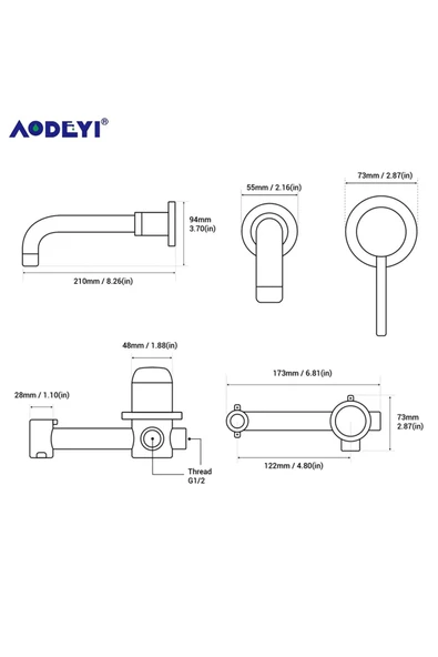 Banyo Ankastre Lavabo Bataryası Antrasit Renk Yeni Model Sıva Altı Dahil 7 Yıl Garanti İthal - 6