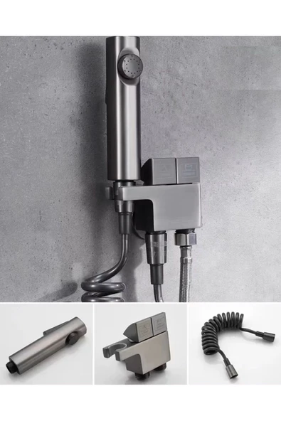 Banyo Bide Basınçlı Püskürtücü Taharet Musluğu Klozet Hortumu Antrasit Renk İthal 7 Yıl Garantili - Resim 6