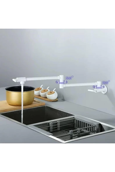 Mutfak Ocak Üstü Musluk Pot Yeni Model Beyaz Renk Ithal 7 Yıl Garantili - 5