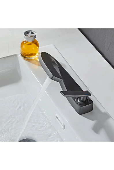 Banyo Lavabo Bataryası Antrasit Renk Şelale Yeni Tasarım 7 Yıl Garantili İthal - 4