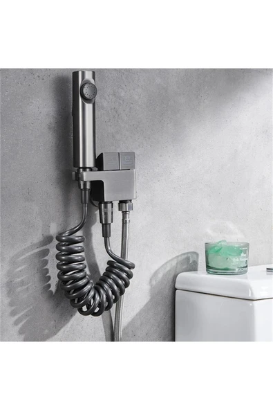 Banyo Bide Basınçlı Püskürtücü Taharet Musluğu Klozet Hortumu Antrasit Renk İthal 7 Yıl Garantili - Resim 2