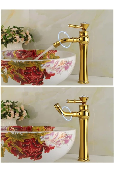 Banyo Çanak Lavabo Bataryası Gold Renk Taşlı Model 7 Yıl Garantili Ithal - Resim 6