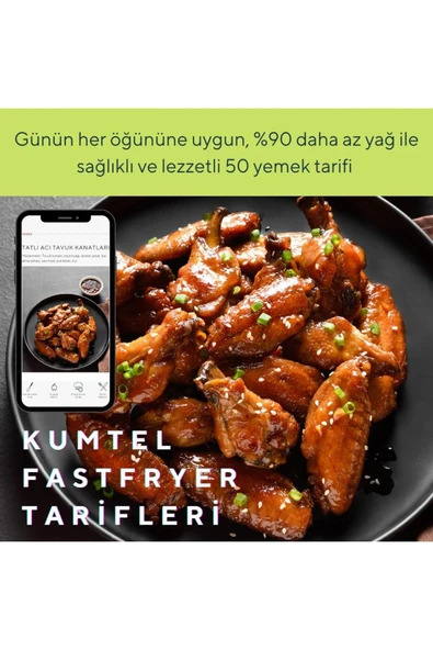 KUMTEL XXL 12 Litre Fastfryer (Yağsız Fritöz Airfryer )  Çok Fonksiyonlu Siyah 1800 Watt  HAF-10 - 3