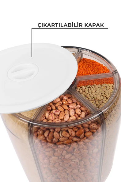 10 Kg Kapasiteli Gıda Ve Bakliyat, Organizeri 360 Derece Dönebilen, Baharat Kaşığı Ve Nihale Hediye - 5