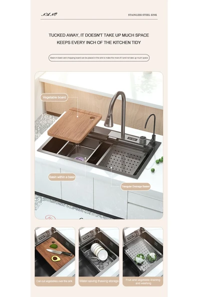 Dijital Eviye Seti Dokunmatik Smart Teknolojik Antrasit Çelik 9 Fonksiyon Full Set Ithal 75x46cm - 7