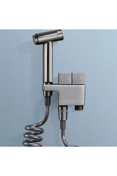 Banyo Bide Basınçlı Püskürtücü Taharet Musluğu Klozet Hortumu Antrasit Renk İthal 7 Yıl Garantili - Resim 3