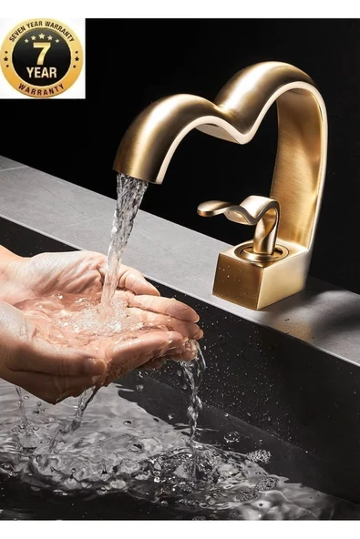 Banyo Lavabo Bataryası Mat Gold Renk Şelale Kalp Yeni Tasarım 7 Yıl Garantili İthal