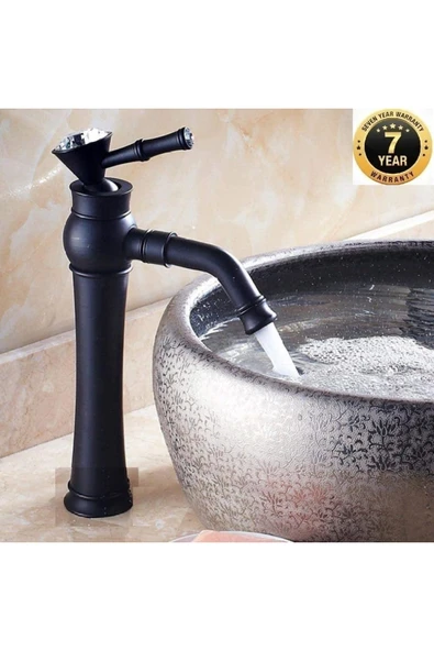 Banyo Çanak Lavabo Bataryası Siyah Renk Taşlı Model 7 Yıl Garantili Ithal