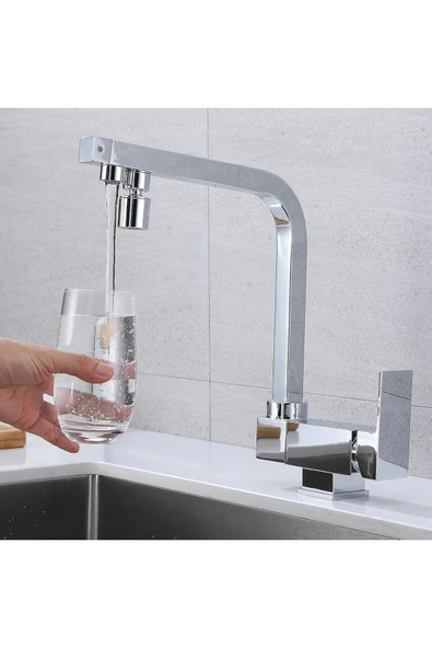 Mutfak Pencere Önü Katlanır Evye Bataryası Su Arıtma Çıkışlı Yeni Krom Renk 7 Yıl Garantili ithal - Resim 2