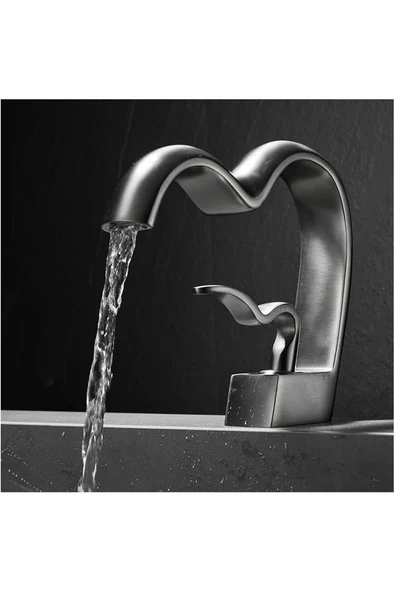 Banyo Lavabo Bataryası Antrasit Renk Şelale Kalp Yeni Tasarım 7 Yıl Garantili İthal - 3