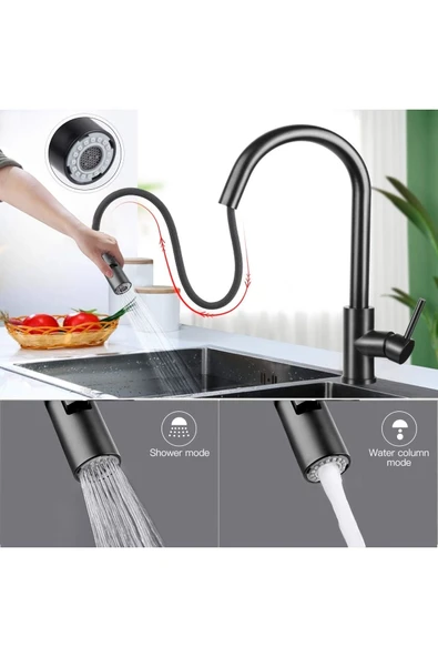 Smart Dokunmaik Mutfak Evye Bataryası Siyah Renk Spiralli Fiskiyeli Yeni Ithal 7 Yıl Garantili - Resim 6