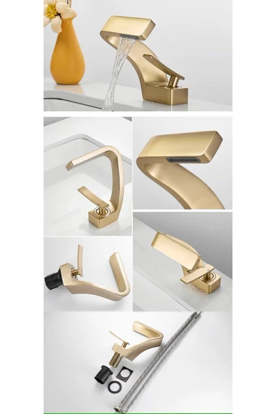 Banyo Lavabo Bataryası Mat Gold Renk Şelale Yeni Tasarım 7 Yıl Garantili İthal - 4
