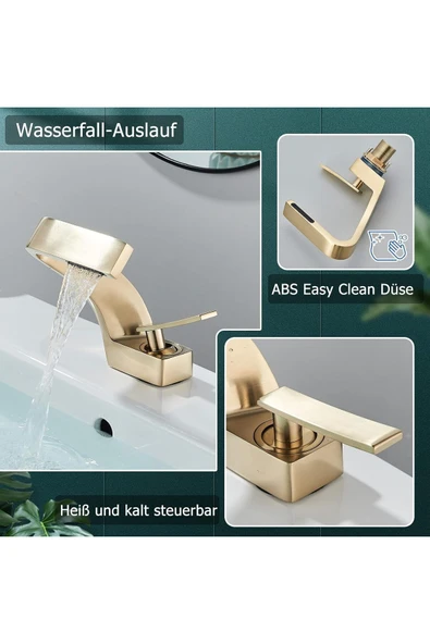 Banyo Lavabo Bataryası Mat Gold Renk Şelale Yeni Tasarım 7 Yıl Garantili İthal - 2