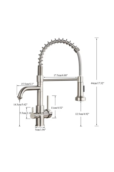 Mutfak Evye Bataryası Dual Flow Su Arıtma Çıkışlı Spiralli Ve Fiskiyeli 7 Yıl Garanti Ithal KROM - Resim 7