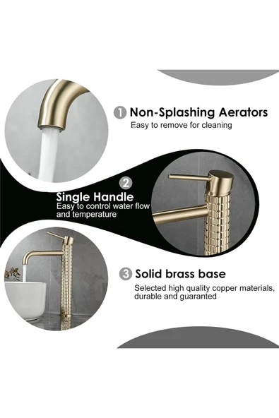 Banyo Lavabo Bataryası Mat Gold Renk Yeni Model 7 Yıl Garantili Ithal - 6