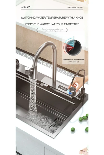 Dijital Eviye Seti Dokunmatik Smart Teknolojik Antrasit Çelik 9 Fonksiyon Full Set Ithal 75x46cm - 3