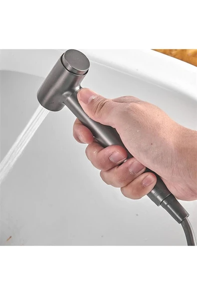 Banyo Bide Basınçlı Püskürtücü Taharet Musluğu Klozet Hortumu Antrasit Renk İthal 7 Yıl Garantili - Resim 4