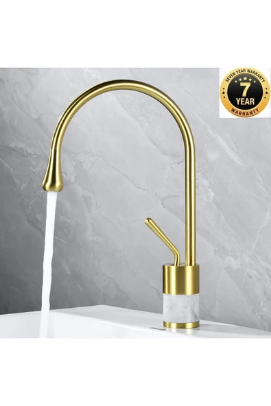 Banyo Lavabo Bataryası Mat Gold Beyaz Mermerli Model Yeni Tasarım 7 Yıl Garantili İthal