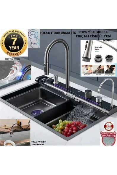 Dijital Akıllı Eviye Seti Dokunmatik Smart Antrasit Çelik 8 Fonksiyon Full 7 Yıl Garanti Ithal