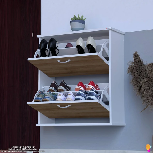 Modilayn UMAY Asma Kapı Önü 72 x 78 x 25, 5 cm’ lik 2 Düşer Kapak 4 Göz Bölmeli Ayakkabılık - 3