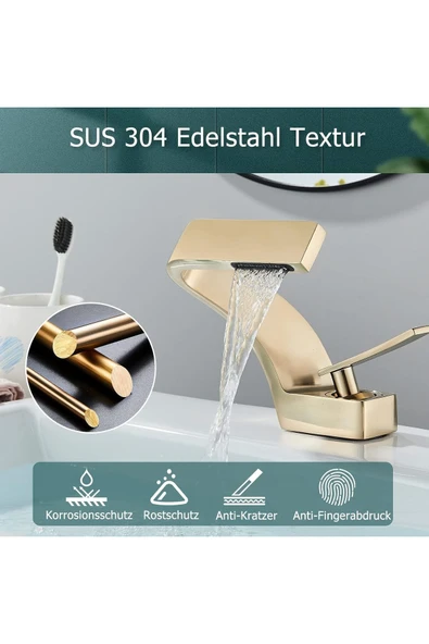 Banyo Lavabo Bataryası Mat Gold Renk Şelale Yeni Tasarım 7 Yıl Garantili İthal - 6